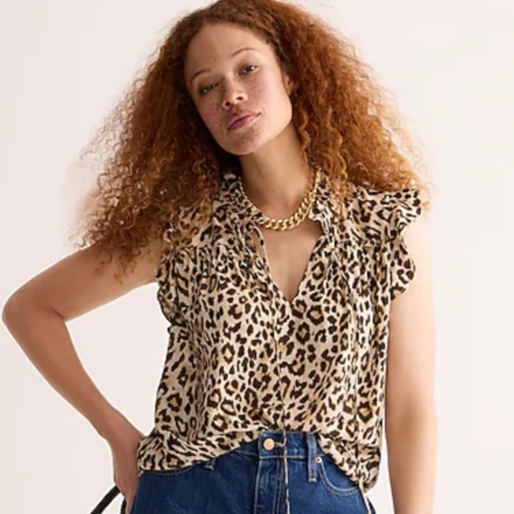 NWT J.Crew Leopard Tie Blouse XXS
